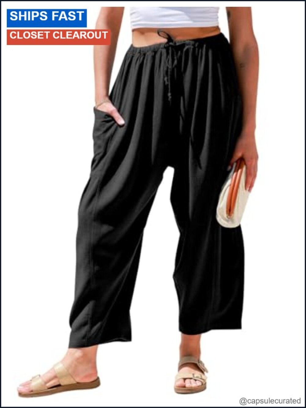 Womens Linen Wide Leg Palazzo Harem Pants with Pockets Drawstring
